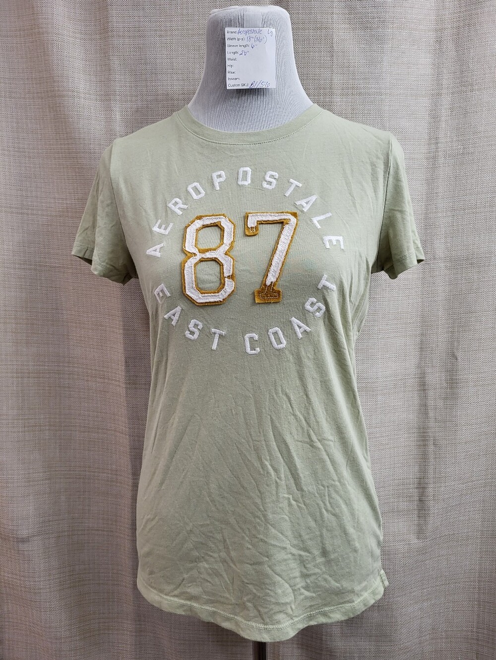 Aeropostale Women's Green Classic Crew T-Shirt White Graphic Logo 87 Size Large